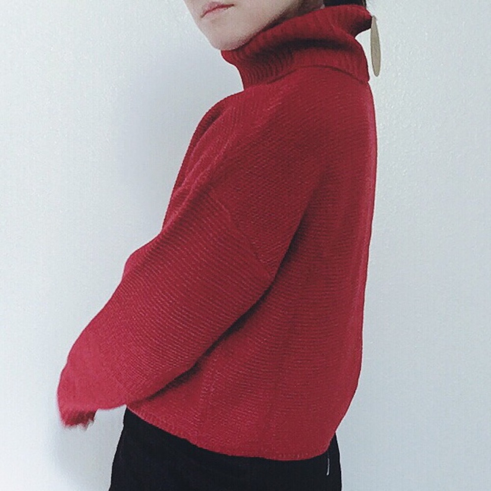 NWT Basic Oversized Red turtleneck sweater - Picture 3 of 7